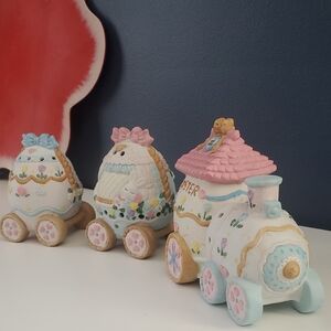 Vintage Easter Train Ceramic Porcelain Centerpiece – Be My Bunny Love – Spring